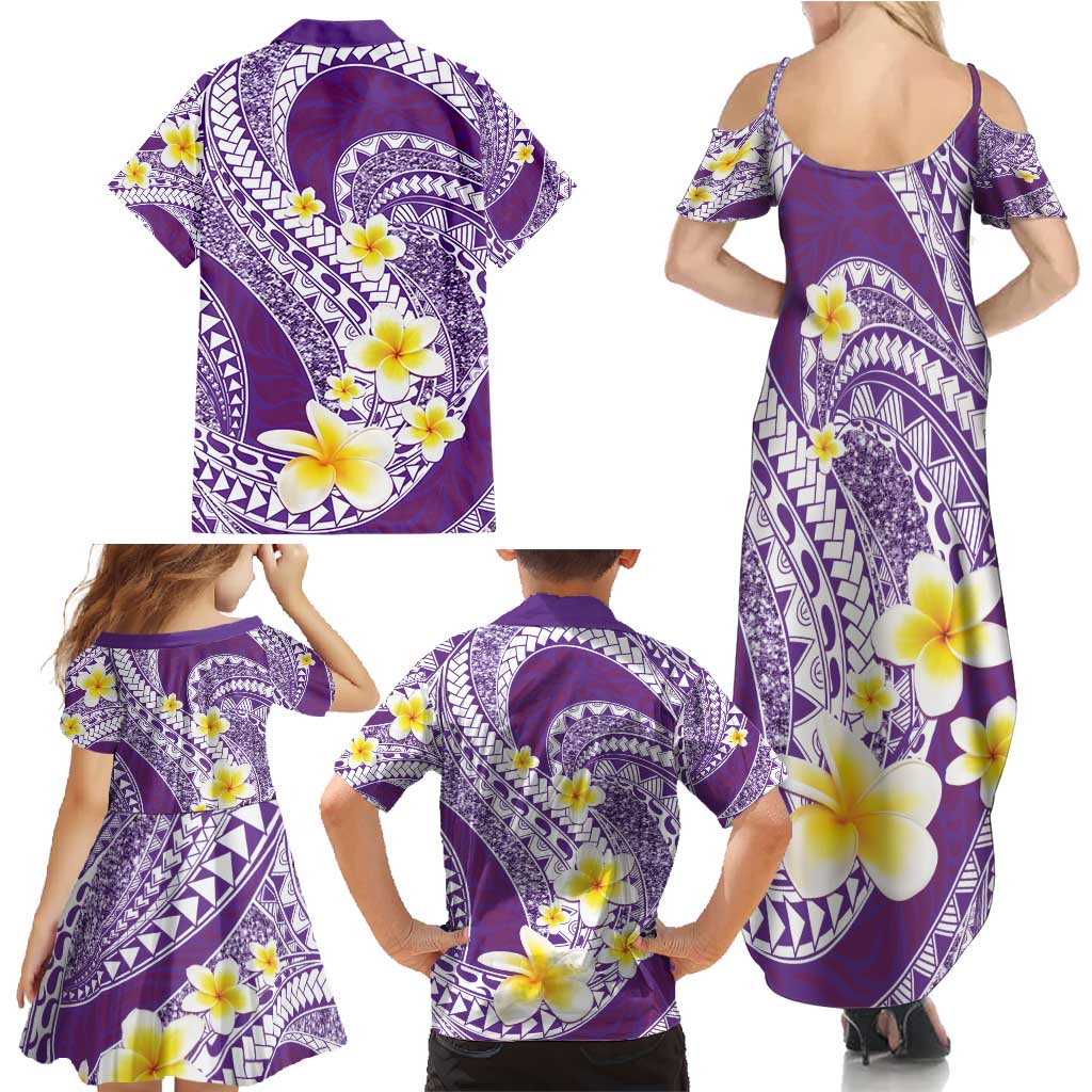 Plumeria Polynesian Purple Glitter Pattern Family Matching Summer Maxi Dress and Hawaiian Shirt LT01 - Polynesian Pride