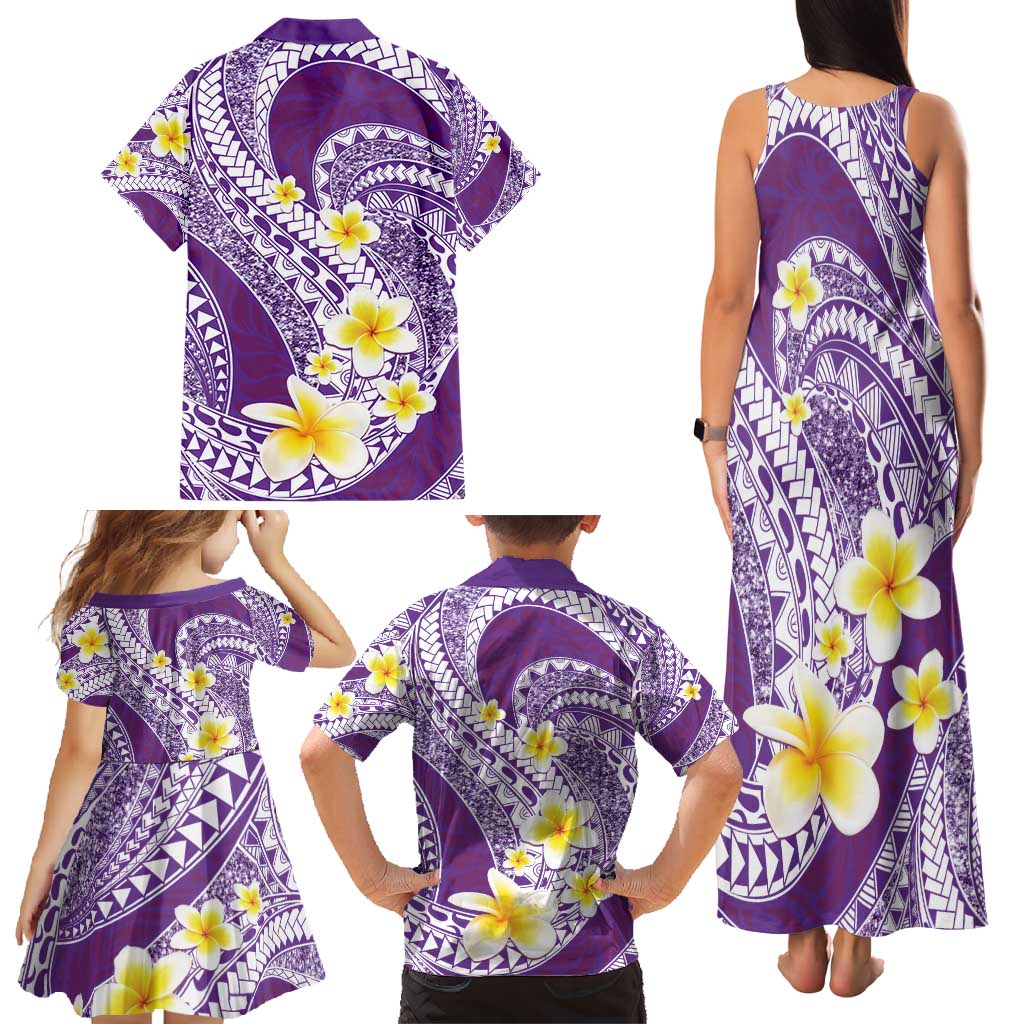 Plumeria Polynesian Purple Glitter Pattern Family Matching Tank Maxi Dress and Hawaiian Shirt LT01 - Polynesian Pride