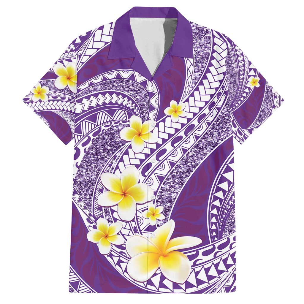 Plumeria Polynesian Purple Glitter Pattern Family Matching Tank Maxi Dress and Hawaiian Shirt LT01 Dad's Shirt - Short Sleeve Purple - Polynesian Pride