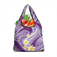 Plumeria Polynesian Purple Glitter Pattern Grocery Bag