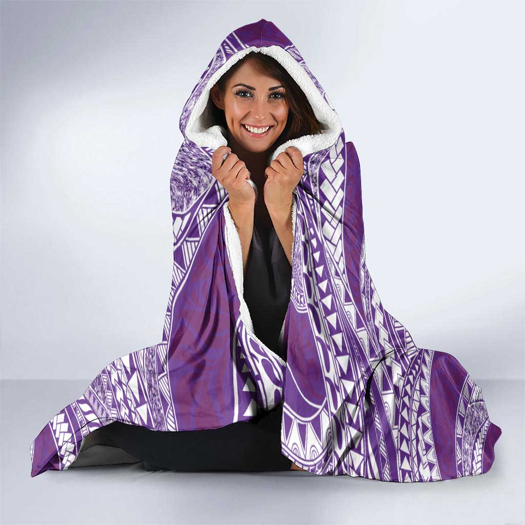 Plumeria Polynesian Purple Glitter Pattern Hooded Blanket