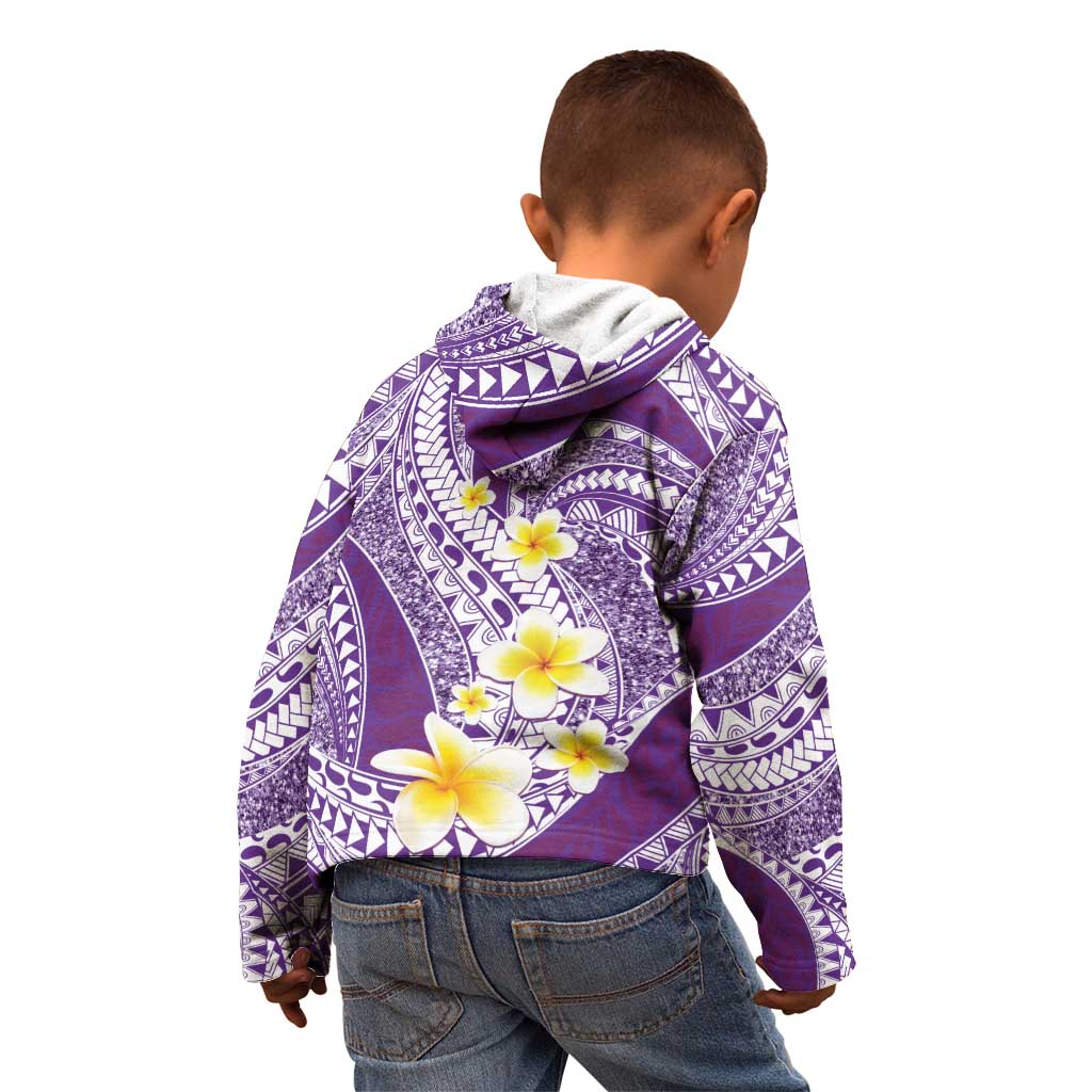 Plumeria Polynesian Purple Glitter Pattern Kid Hoodie