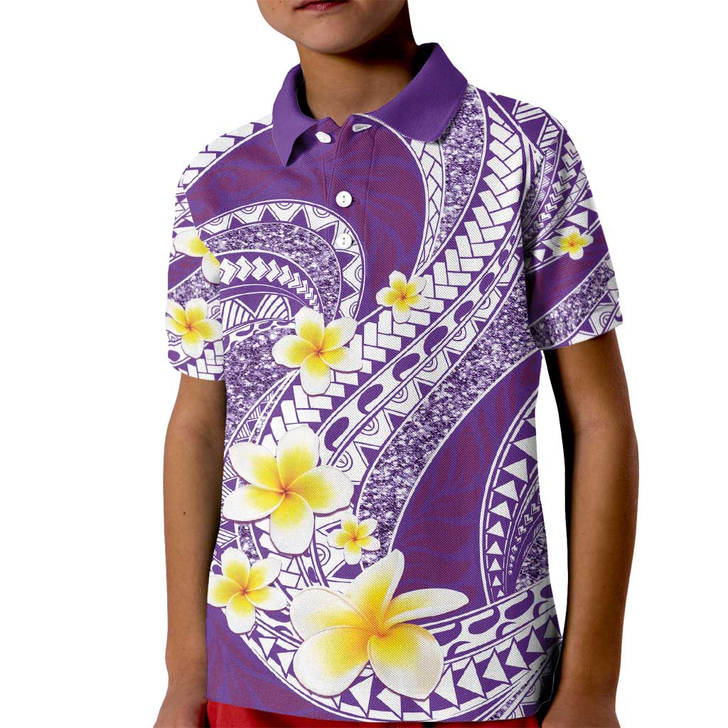Plumeria Polynesian Purple Glitter Pattern Kid Polo Shirt LT01 Kid Purple - Polynesian Pride