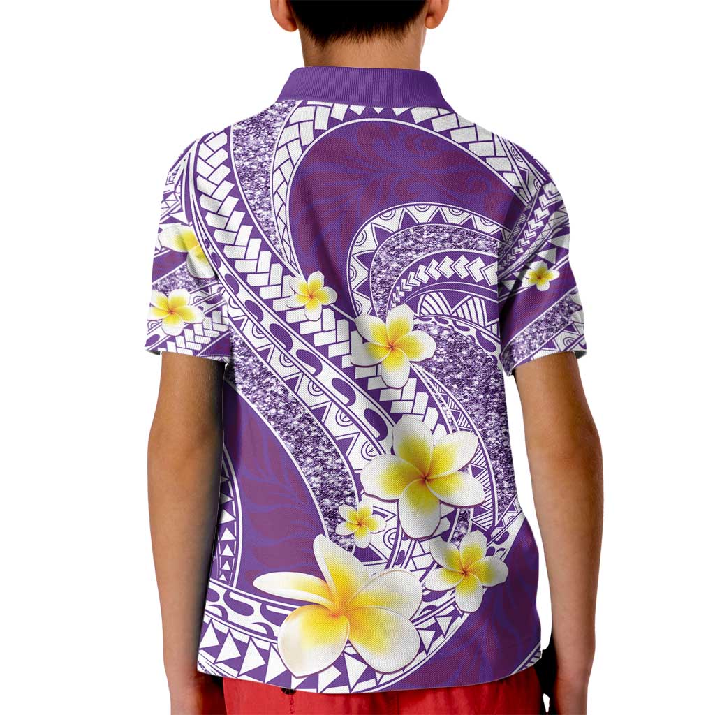 Plumeria Polynesian Purple Glitter Pattern Kid Polo Shirt LT01 - Polynesian Pride