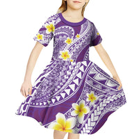 Plumeria Polynesian Purple Glitter Pattern Kid Short Sleeve Dress