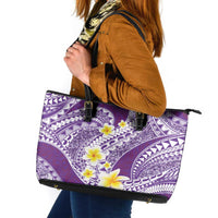 Plumeria Polynesian Purple Glitter Pattern Leather Tote Bag LT01 Purple - Polynesian Pride