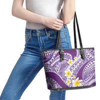 Plumeria Polynesian Purple Glitter Pattern Leather Tote Bag LT01 - Polynesian Pride