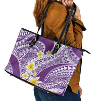 Plumeria Polynesian Purple Glitter Pattern Leather Tote Bag LT01 - Polynesian Pride