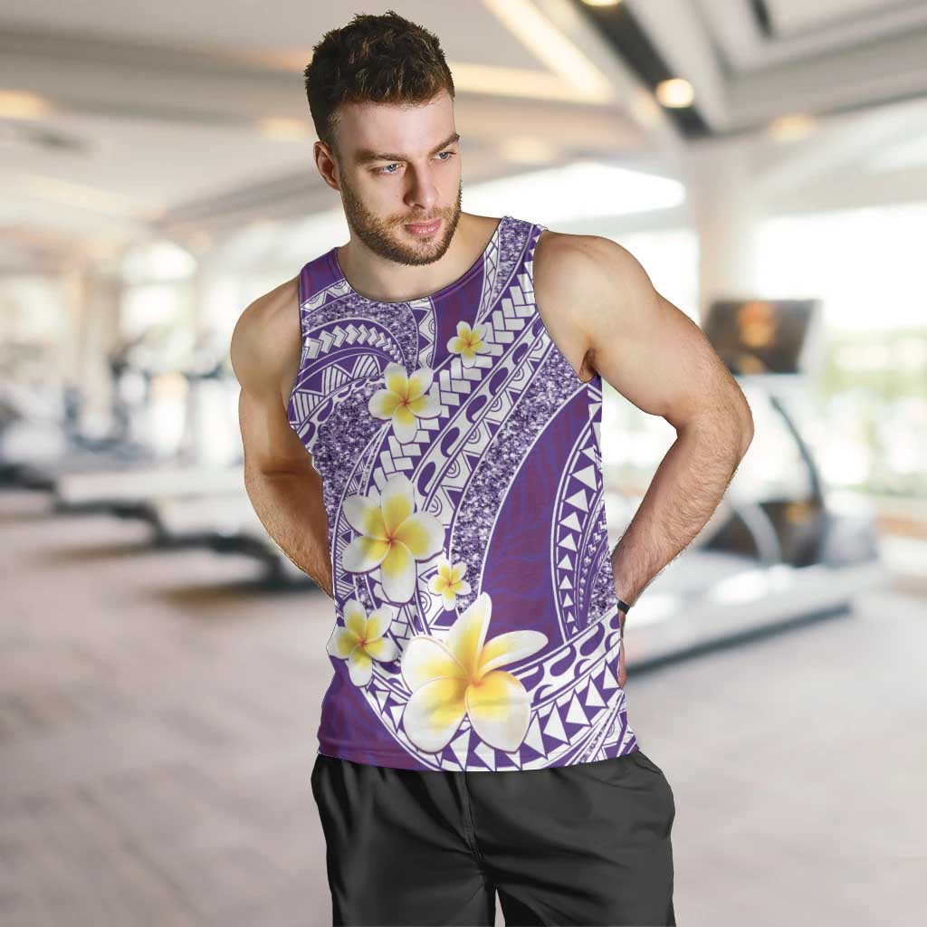 Plumeria Polynesian Purple Glitter Pattern Men Tank Top