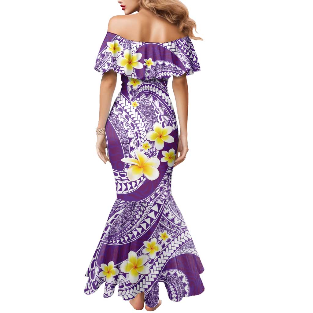 Plumeria Polynesian Purple Glitter Pattern Mermaid Dress