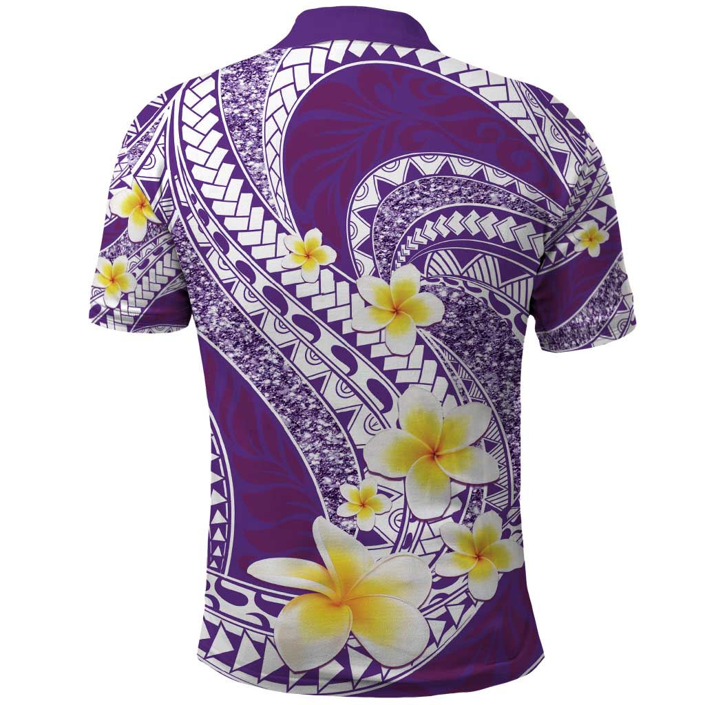 Plumeria Polynesian Purple Glitter Pattern Polo Shirt LT01 - Polynesian Pride