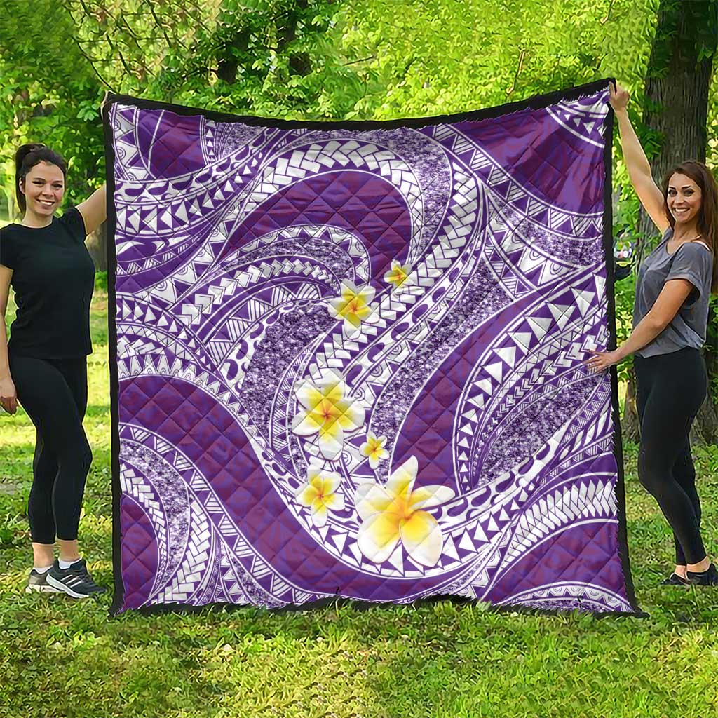 Plumeria Polynesian Purple Glitter Pattern Quilt LT01 - Polynesian Pride