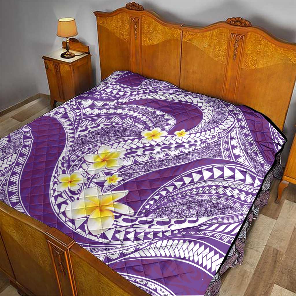 Plumeria Polynesian Purple Glitter Pattern Quilt LT01 - Polynesian Pride
