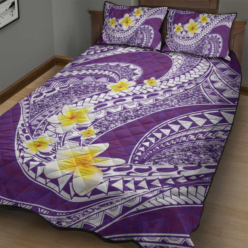 Plumeria Polynesian Purple Glitter Pattern Quilt Bed Set
