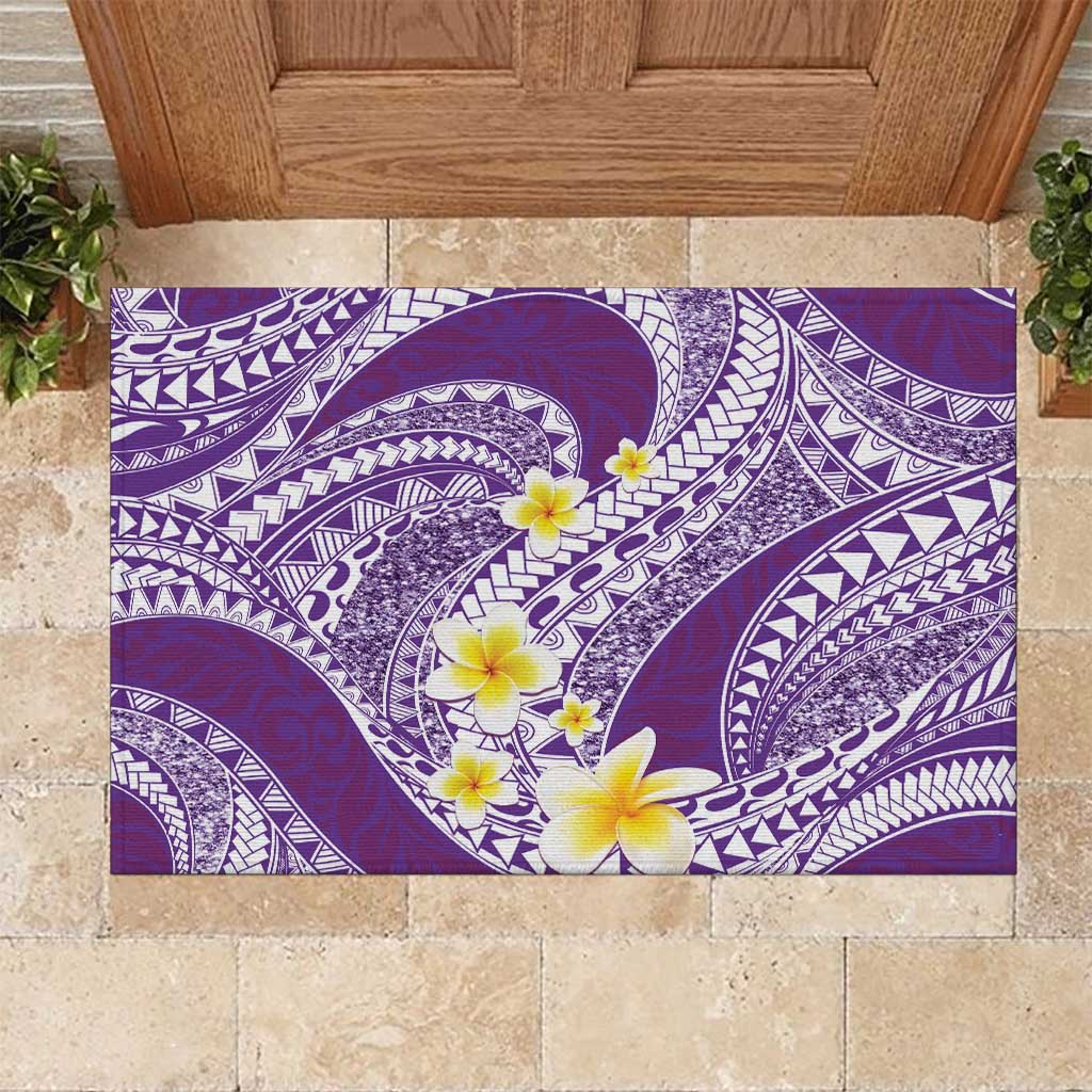 Plumeria Polynesian Purple Glitter Pattern Rubber Doormat