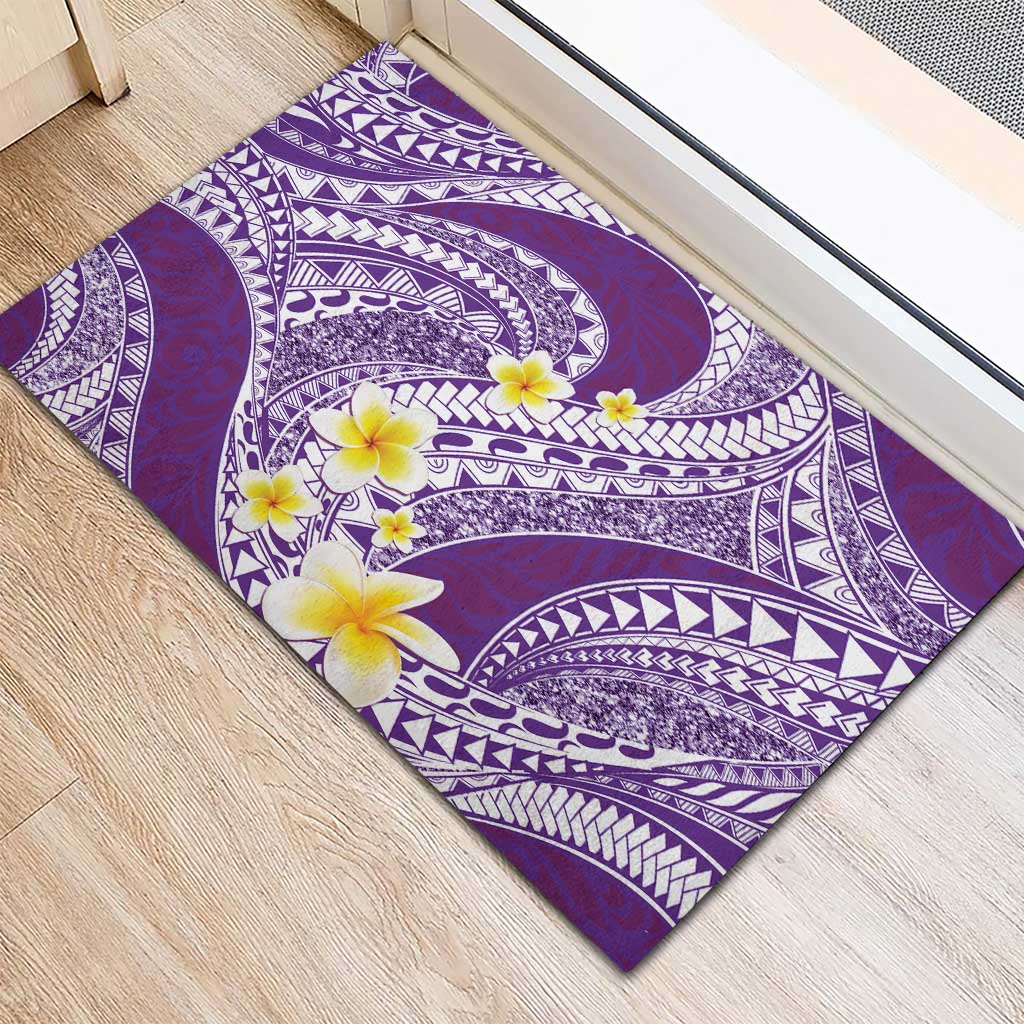 Plumeria Polynesian Purple Glitter Pattern Rubber Doormat