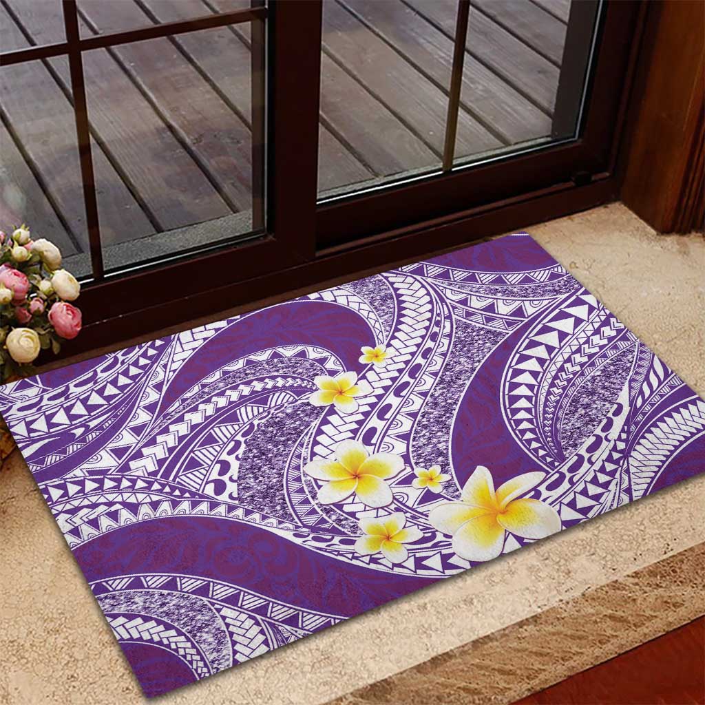 Plumeria Polynesian Purple Glitter Pattern Rubber Doormat