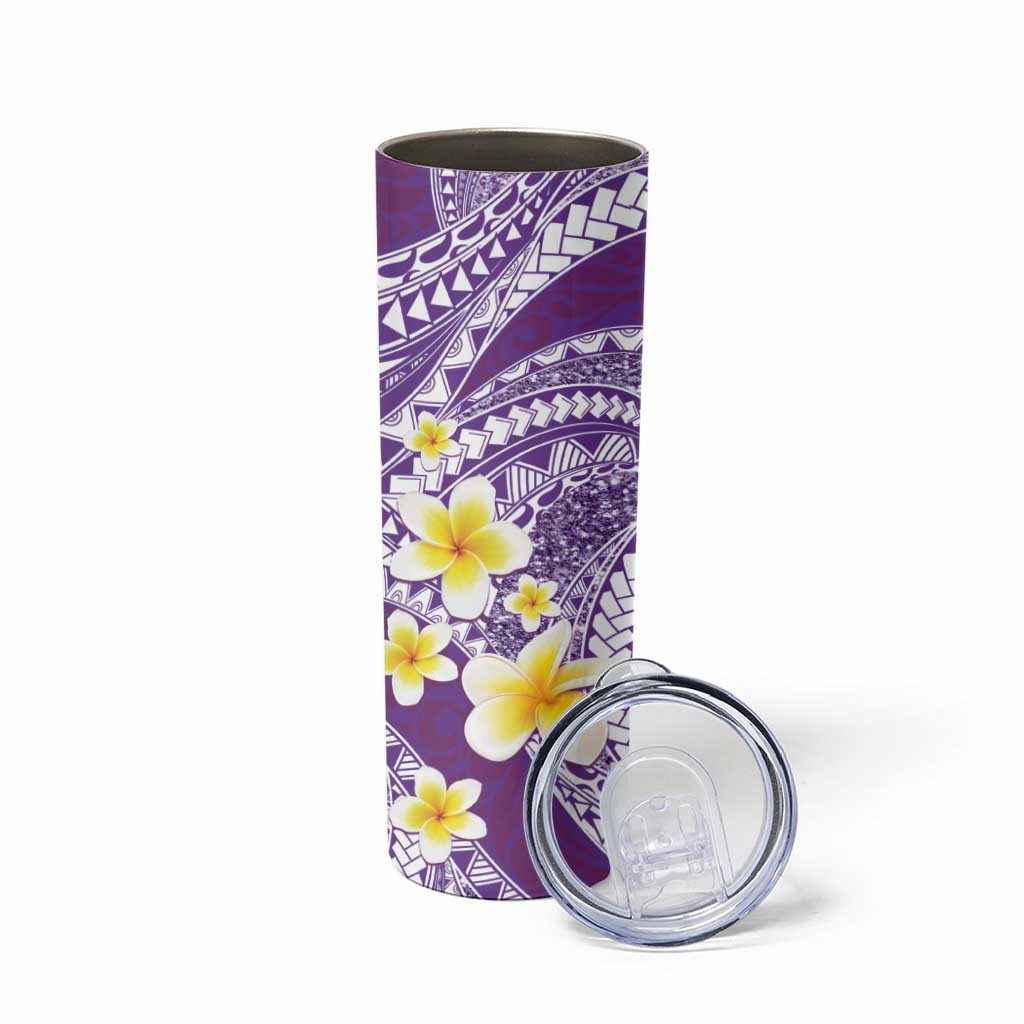 Plumeria Polynesian Purple Glitter Pattern Skinny Tumbler LT01 - Polynesian Pride