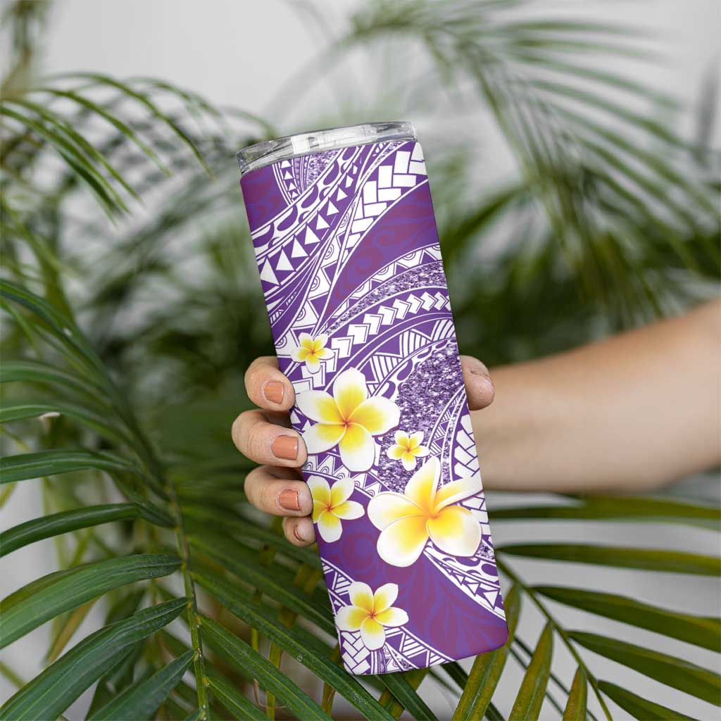 Plumeria Polynesian Purple Glitter Pattern Skinny Tumbler LT01 - Polynesian Pride