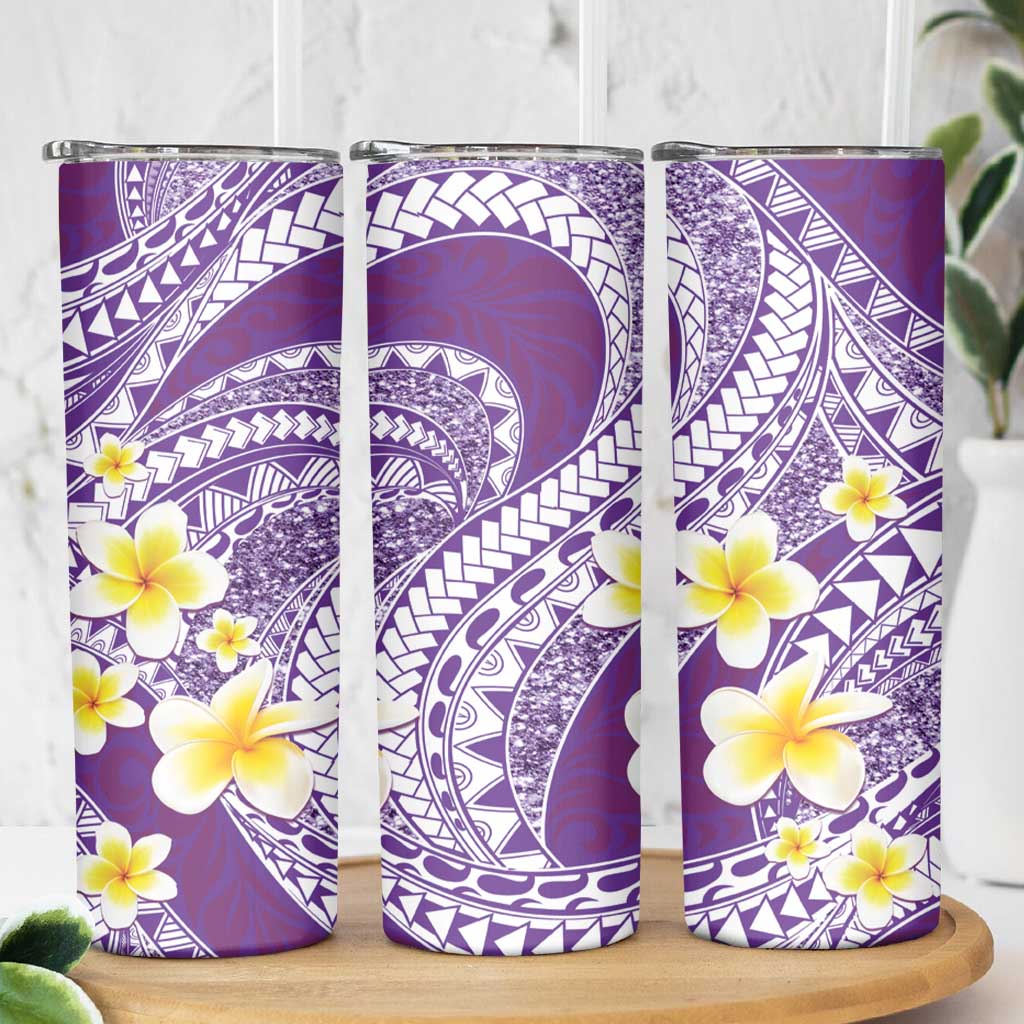Plumeria Polynesian Purple Glitter Pattern Skinny Tumbler LT01 - Polynesian Pride