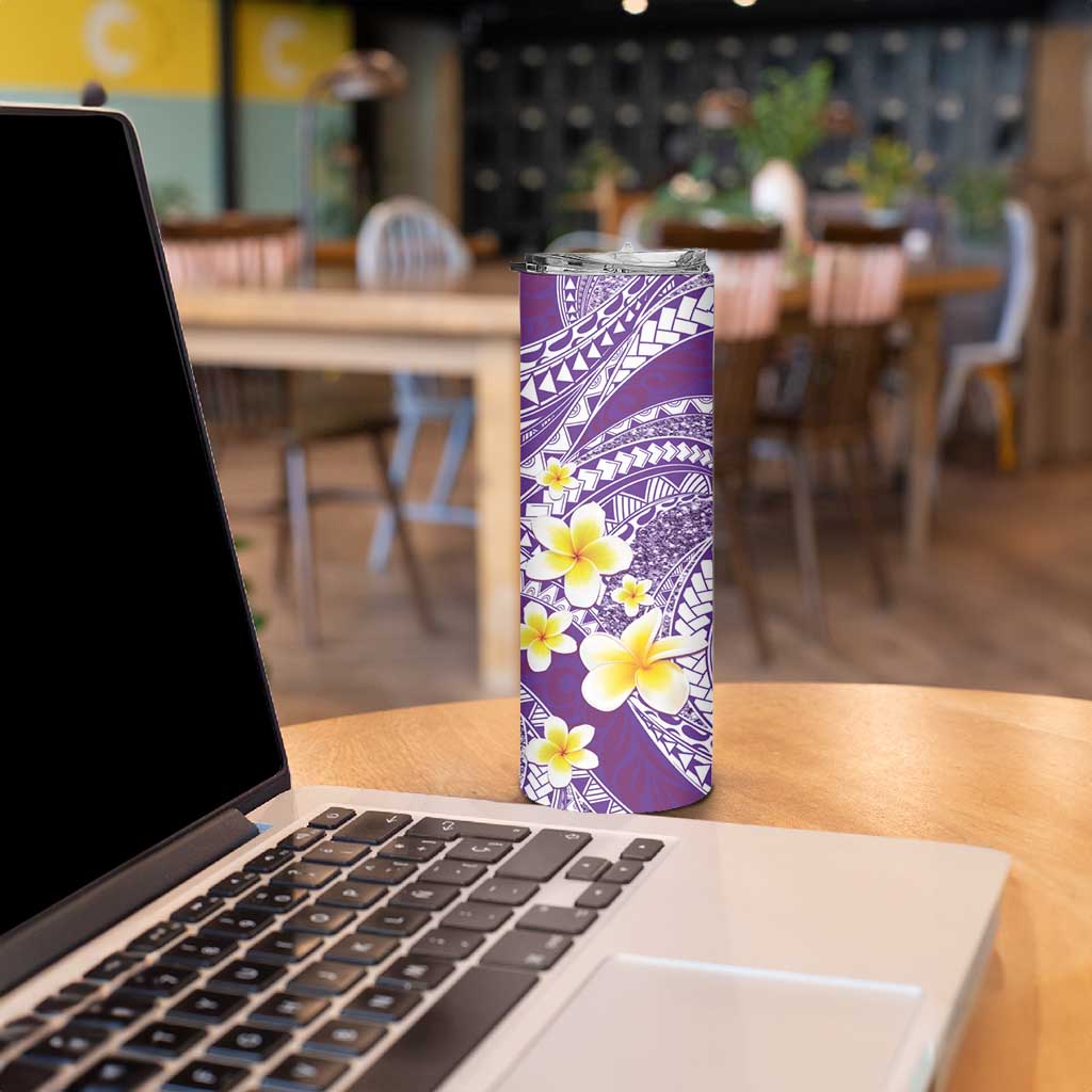 Plumeria Polynesian Purple Glitter Pattern Skinny Tumbler LT01 - Polynesian Pride