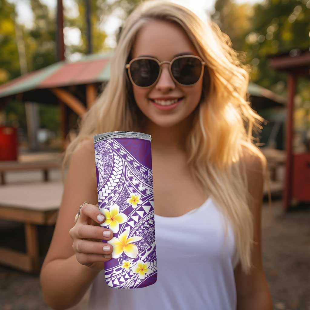 Plumeria Polynesian Purple Glitter Pattern Skinny Tumbler LT01 - Polynesian Pride