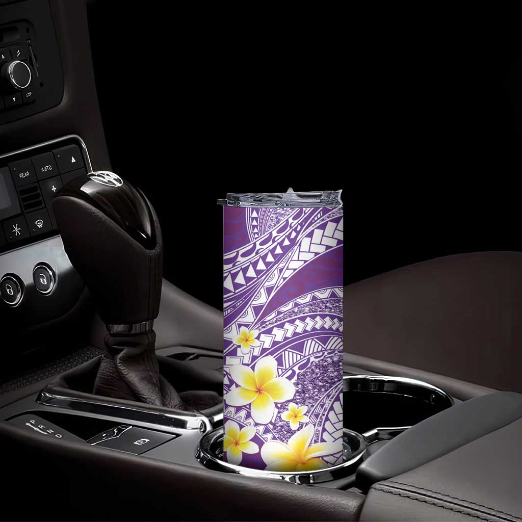 Plumeria Polynesian Purple Glitter Pattern Skinny Tumbler LT01 - Polynesian Pride