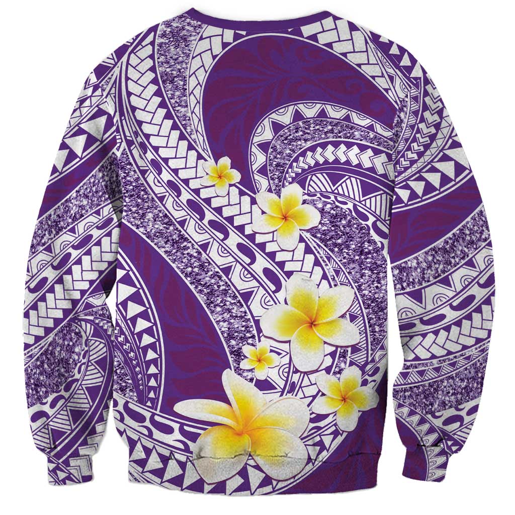 Plumeria Polynesian Purple Glitter Pattern Sweatshirt