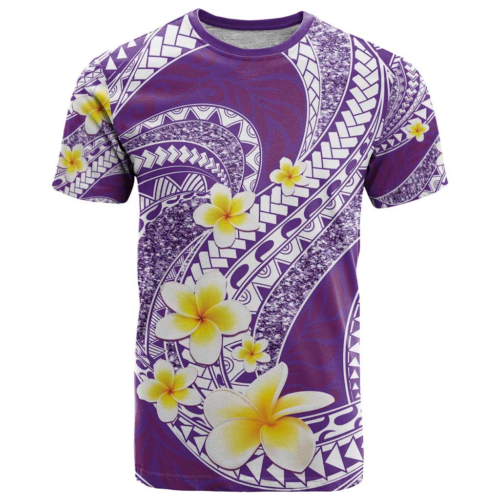 Plumeria Polynesian Purple Glitter Pattern T Shirt LT01 Purple - Polynesian Pride