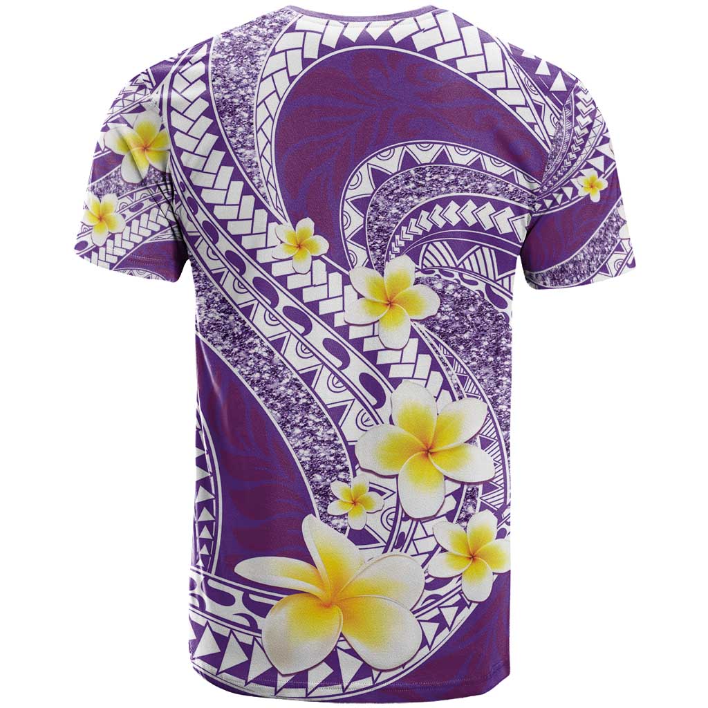 Plumeria Polynesian Purple Glitter Pattern T Shirt LT01 - Polynesian Pride