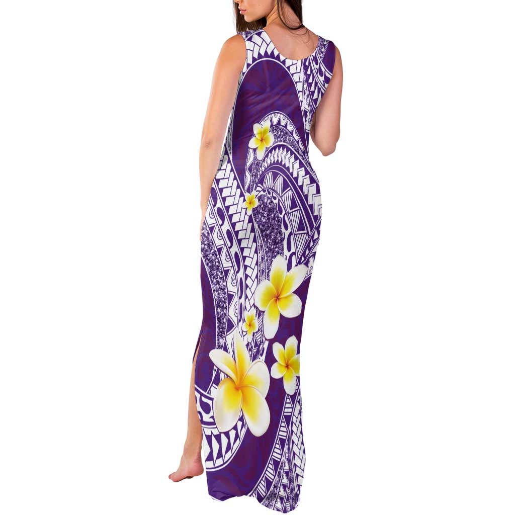 Plumeria Polynesian Purple Glitter Pattern Tank Maxi Dress