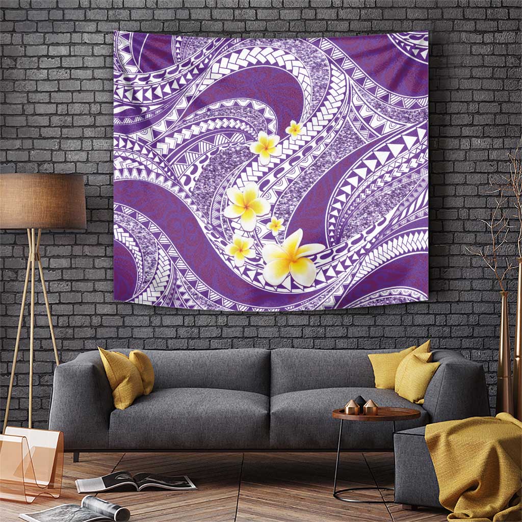Plumeria Polynesian Purple Glitter Pattern Tapestry