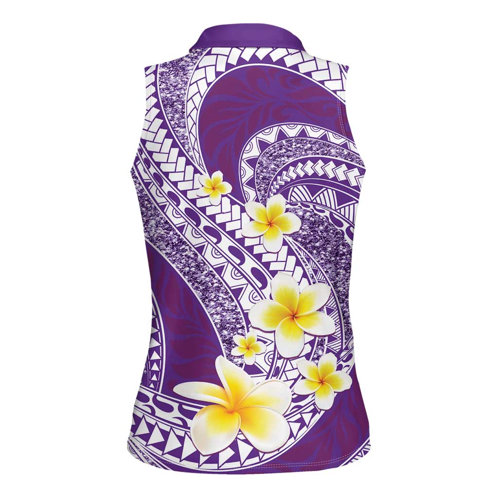 Plumeria Polynesian Purple Glitter Pattern Women Sleeveless Polo Shirt LT01 - Polynesian Pride