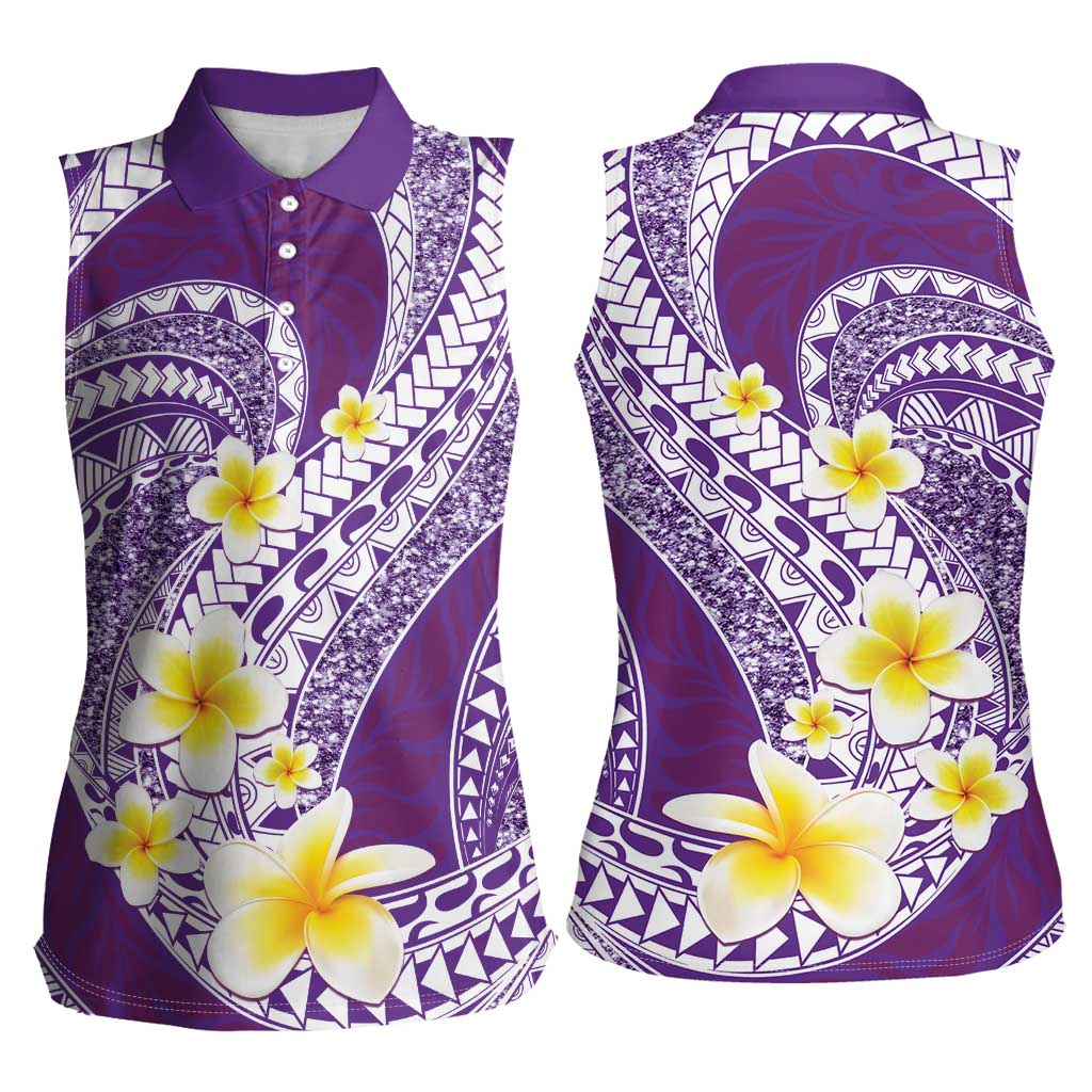 Plumeria Polynesian Purple Glitter Pattern Women Sleeveless Polo Shirt LT01 - Polynesian Pride