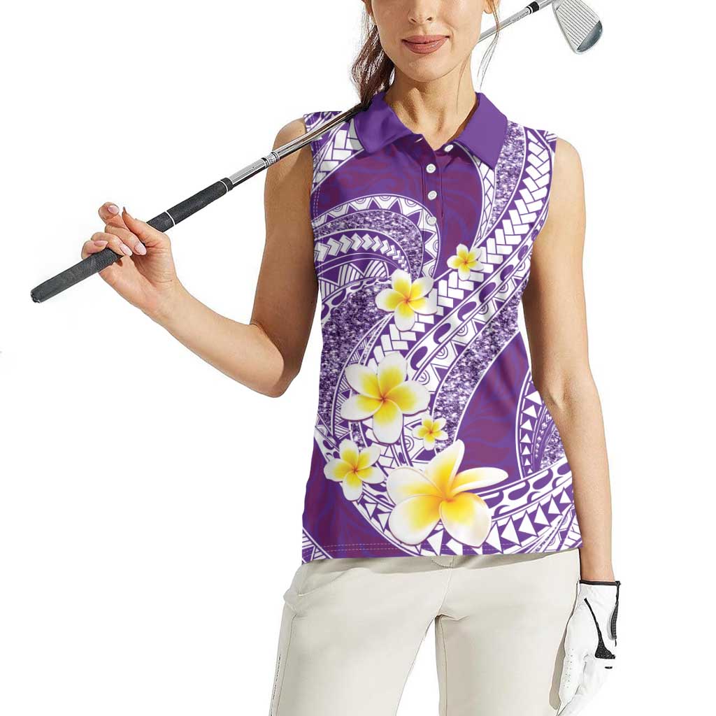 Plumeria Polynesian Purple Glitter Pattern Women Sleeveless Polo Shirt LT01 - Polynesian Pride