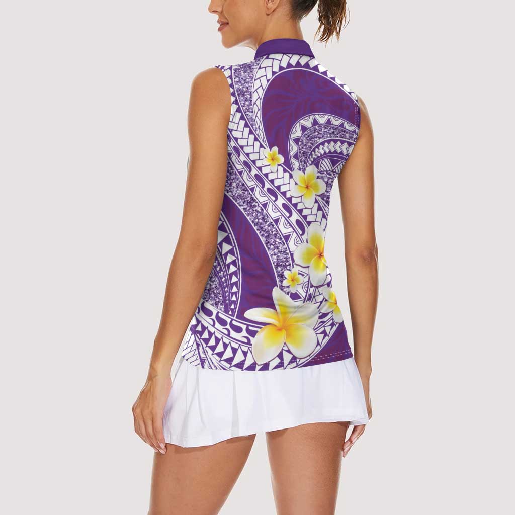 Plumeria Polynesian Purple Glitter Pattern Women Sleeveless Polo Shirt LT01 - Polynesian Pride