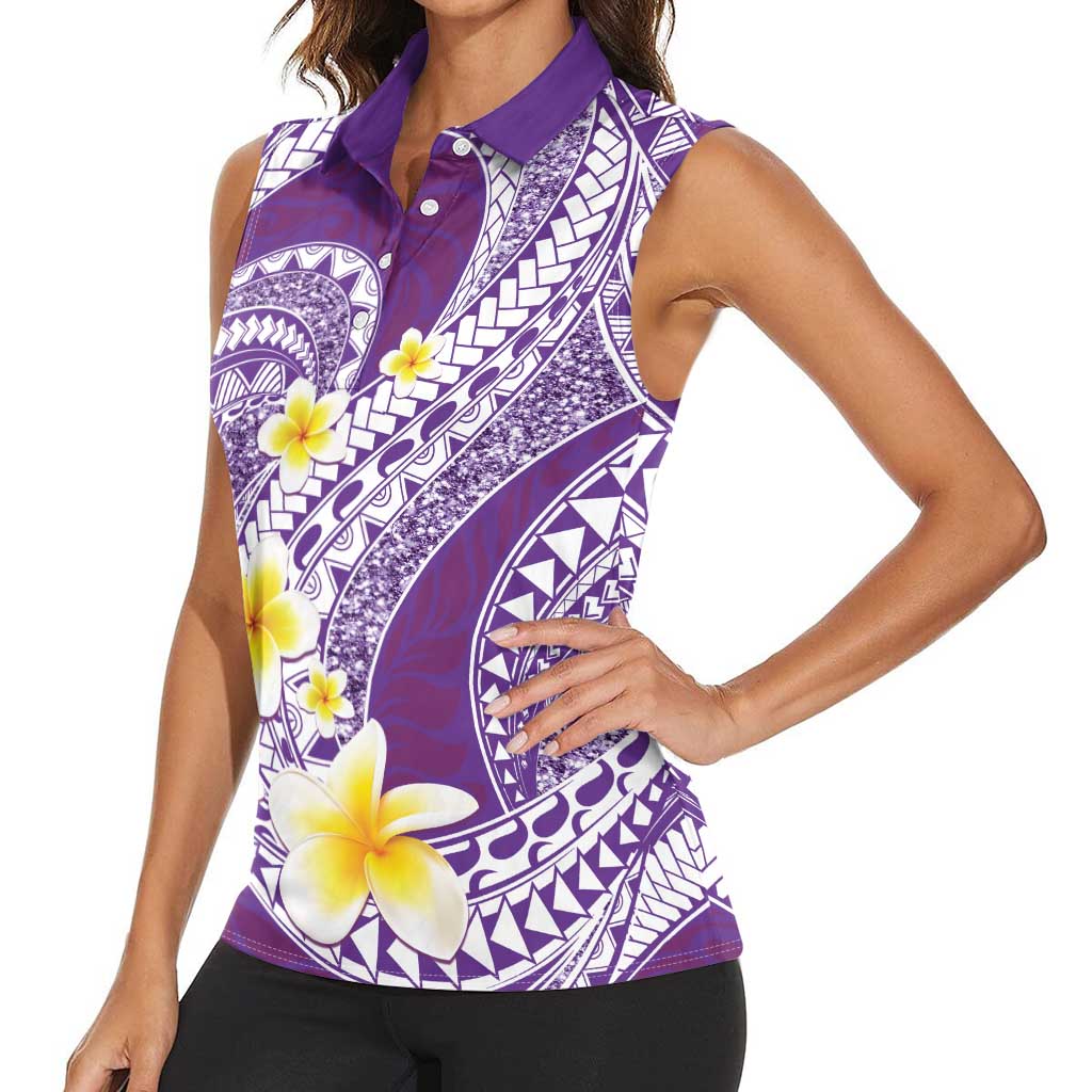 Plumeria Polynesian Purple Glitter Pattern Women Sleeveless Polo Shirt LT01 - Polynesian Pride
