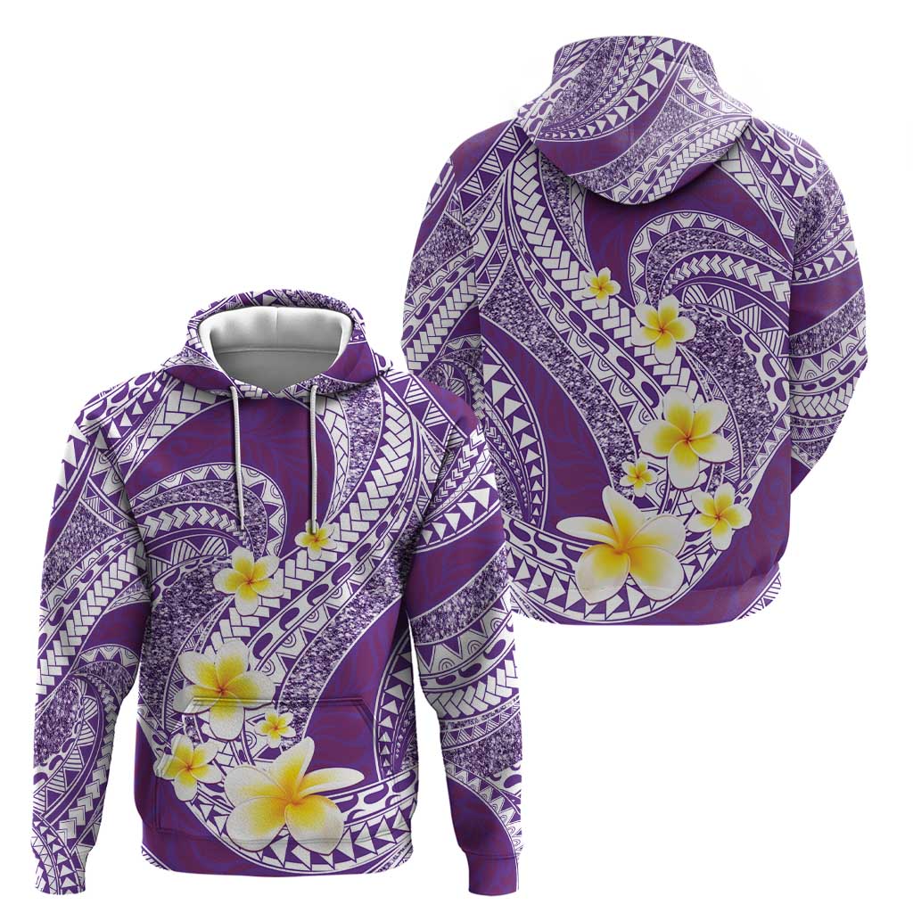 Plumeria Polynesian Purple Glitter Pattern Zip Hoodie