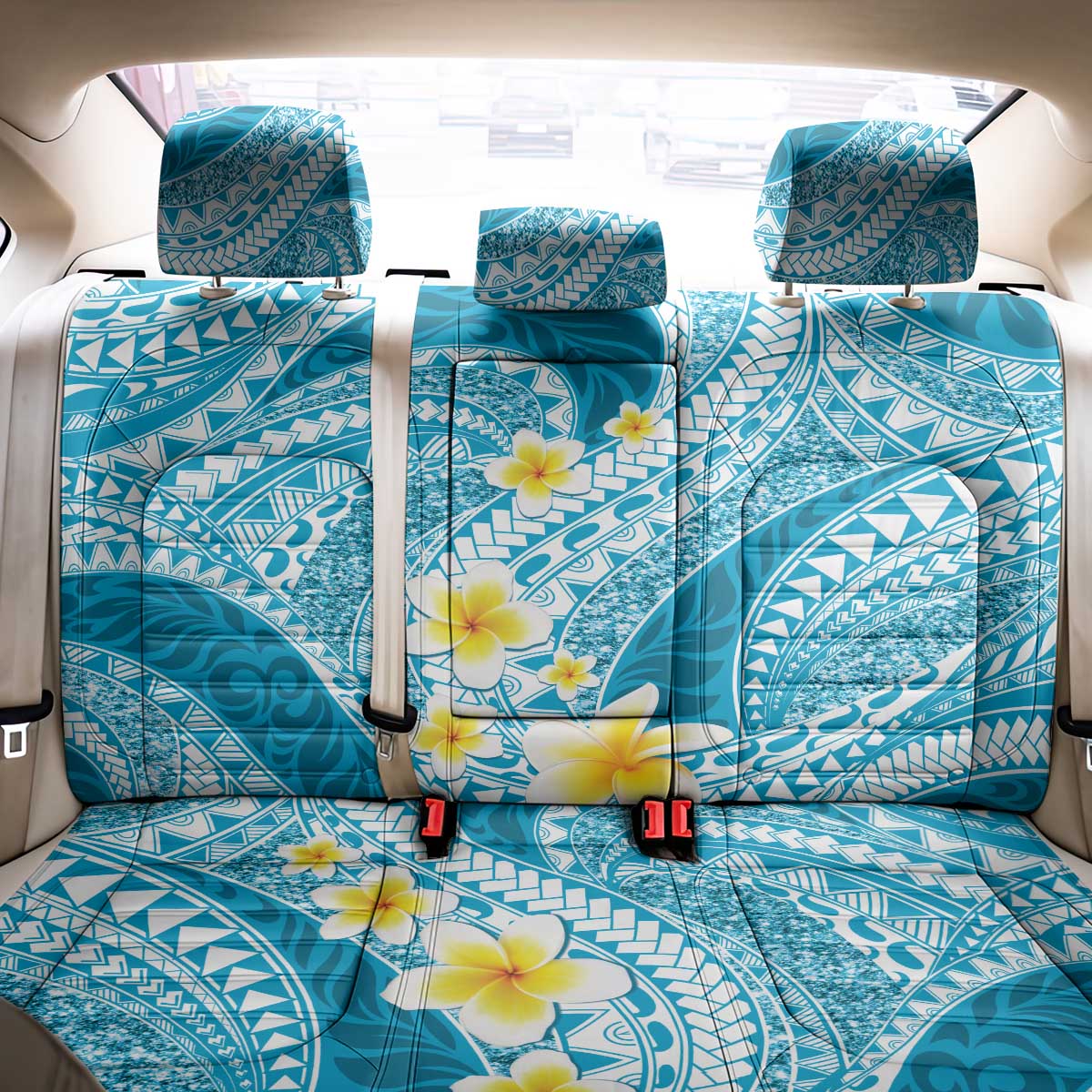 Plumeria Polynesian Sky Blue Glitter Pattern Back Car Seat Cover