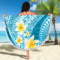 Plumeria Polynesian Sky Blue Glitter Pattern Beach Blanket