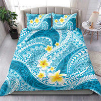 Plumeria Polynesian Sky Blue Glitter Pattern Bedding Set
