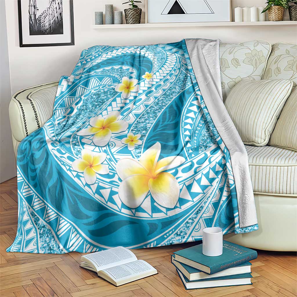 Plumeria Polynesian Sky Blue Glitter Pattern Blanket