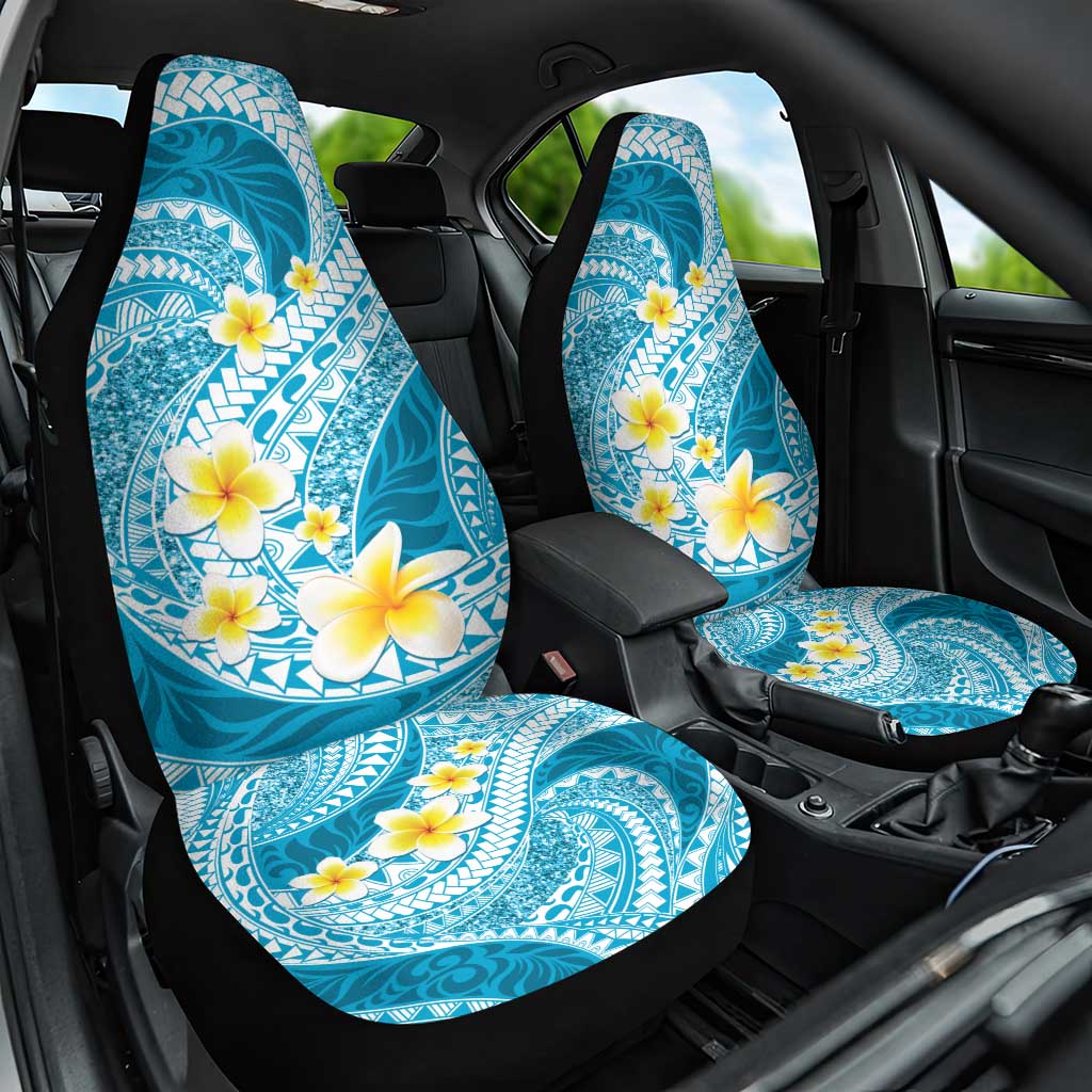 Plumeria Polynesian Sky Blue Glitter Pattern Car Seat Cover