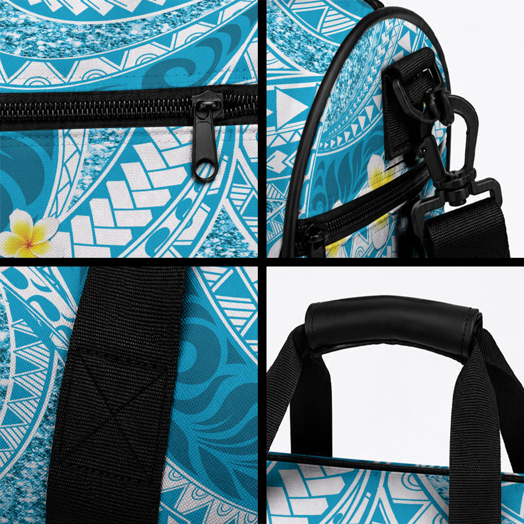 Plumeria Polynesian Sky Blue Glitter Pattern Duffle Bag LT01 - Polynesian Pride