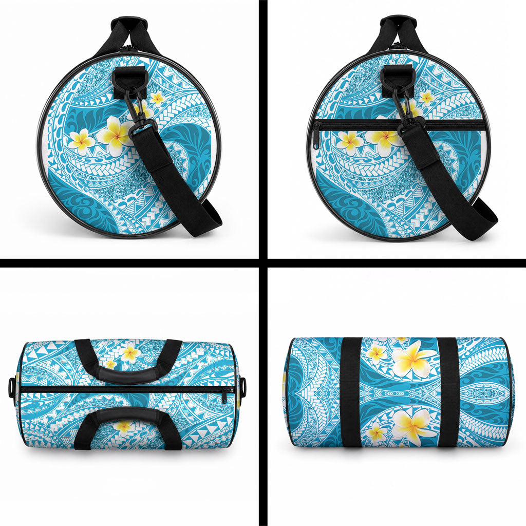 Plumeria Polynesian Sky Blue Glitter Pattern Duffle Bag LT01 - Polynesian Pride