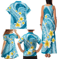 Plumeria Polynesian Sky Blue Glitter Pattern Family Matching Tank Maxi Dress and Hawaiian Shirt LT01 - Polynesian Pride