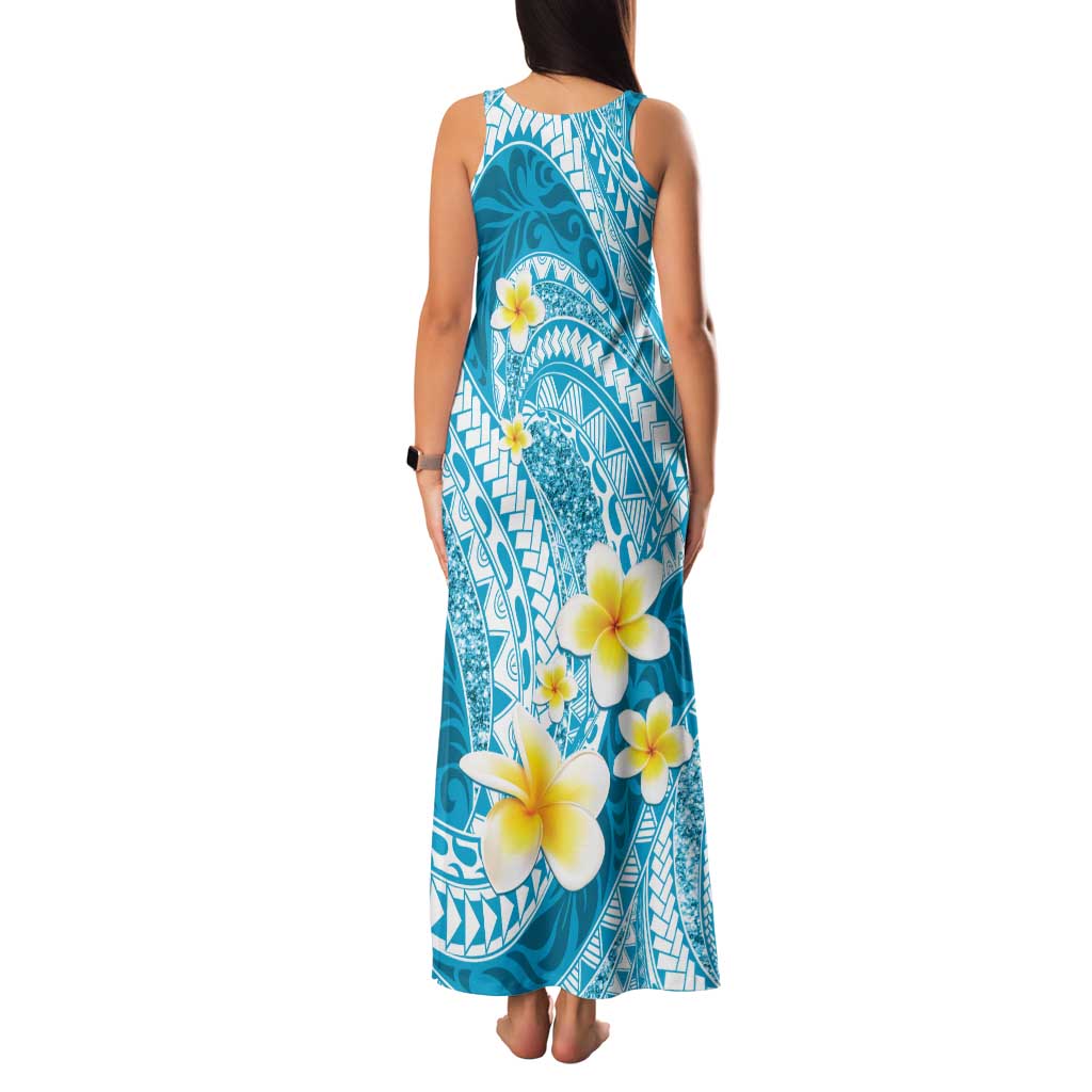 Plumeria Polynesian Sky Blue Glitter Pattern Family Matching Tank Maxi Dress and Hawaiian Shirt LT01 - Polynesian Pride