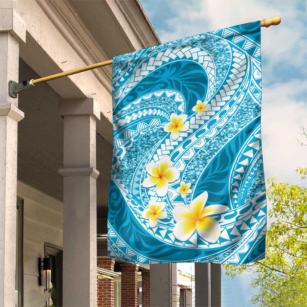 Plumeria Polynesian Sky Blue Glitter Pattern Garden Flag LT01 House Flag Sky Blue - Polynesian Pride