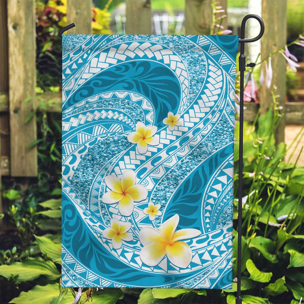 Plumeria Polynesian Sky Blue Glitter Pattern Garden Flag LT01 Garden Flag Sky Blue - Polynesian Pride