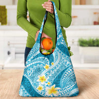 Plumeria Polynesian Sky Blue Glitter Pattern Grocery Bag